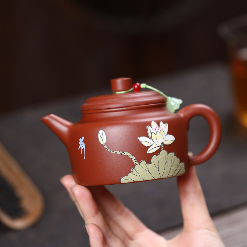 Ceainic Yixing din nisip mov, lucrat manual din mină originală Dahuangbao, parfum delicat cu farmec de lotus, pentru seturi Kung Fu de ceai