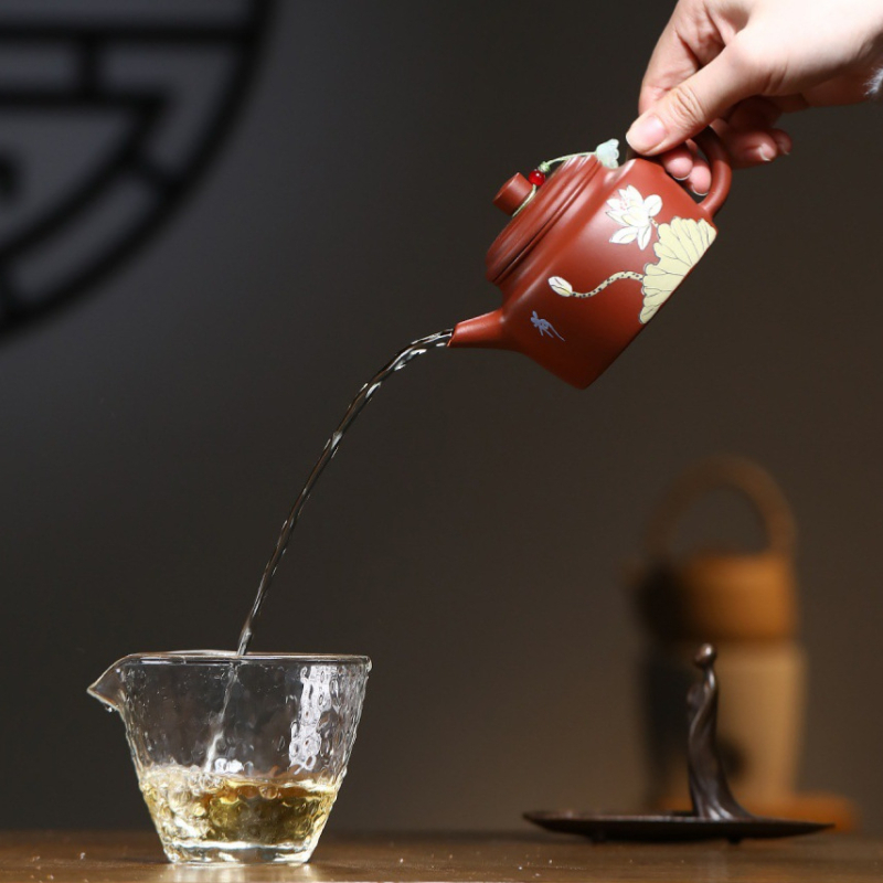 Ceainic Yixing din nisip mov, lucrat manual din mină originală Dahuangbao, parfum delicat cu farmec de lotus, pentru seturi Kung Fu de ceai