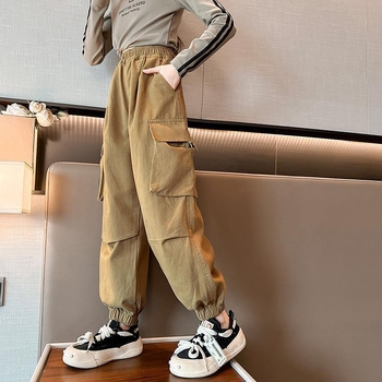 Pantaloni cargo pentru fetițe, primăvară și toamnă 2025, stil coreean, casual, lungi pentru copii
