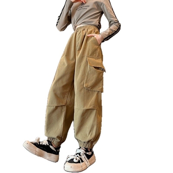 Pantaloni cargo pentru fetițe, primăvară și toamnă 2025, stil coreean, casual, lungi pentru copii