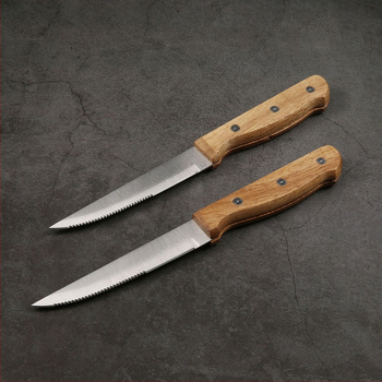 În stoc: Cuțit de steak din oțel inoxidabil, stil occidental, mâner din lemn de acacia, pentru uz casnic, lamă lustruită, lamă 11,5 cm, mâner 11,2 cm