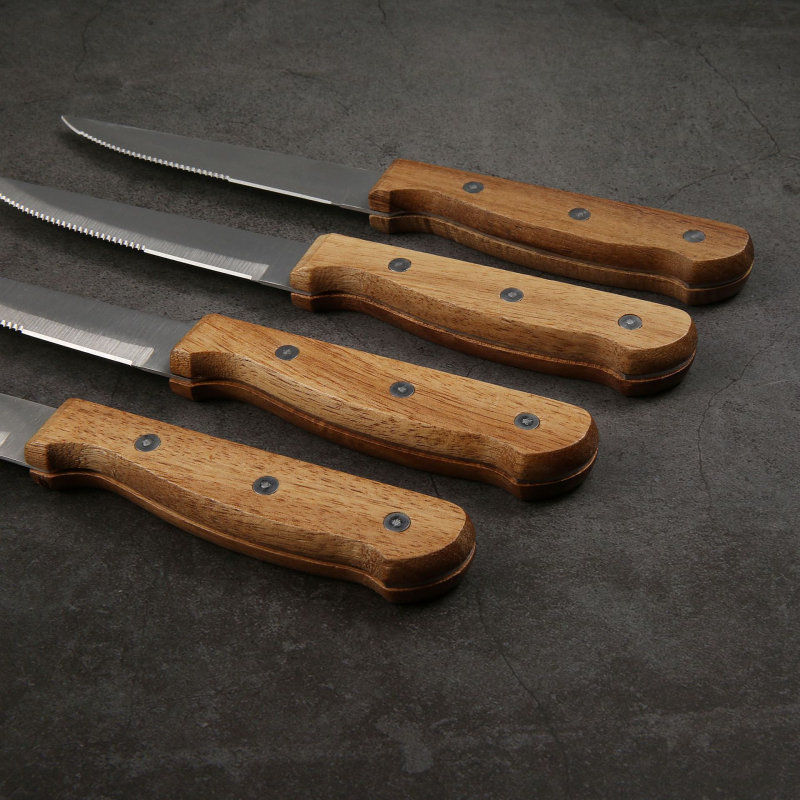 În stoc: Cuțit de steak din oțel inoxidabil, stil occidental, mâner din lemn de acacia, pentru uz casnic, lamă lustruită, lamă 11,5 cm, mâner 11,2 cm