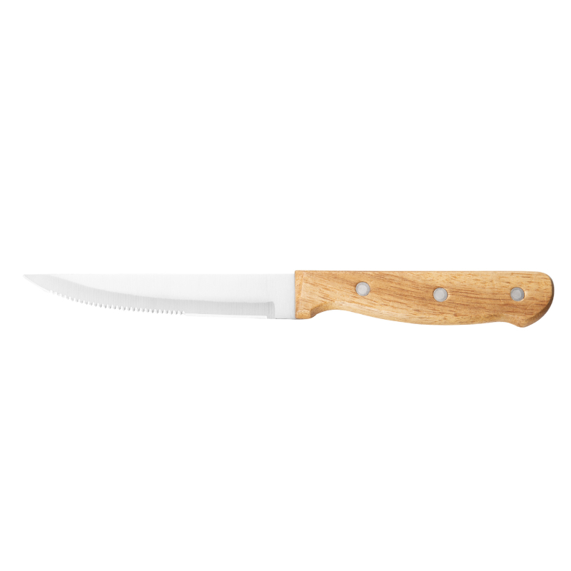 În stoc: Cuțit de steak din oțel inoxidabil, stil occidental, mâner din lemn de acacia, pentru uz casnic, lamă lustruită, lamă 11,5 cm, mâner 11,2 cm
