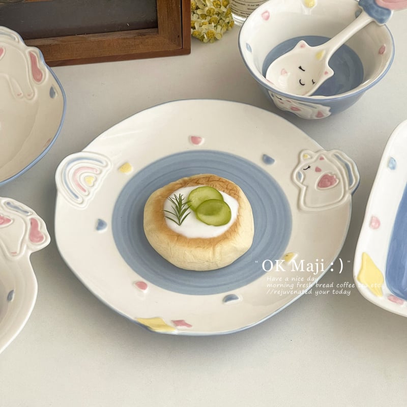 Set de farfurii ceramice drăguțe pentru copii — farfurii de mic dejun și desert cu desene animate
