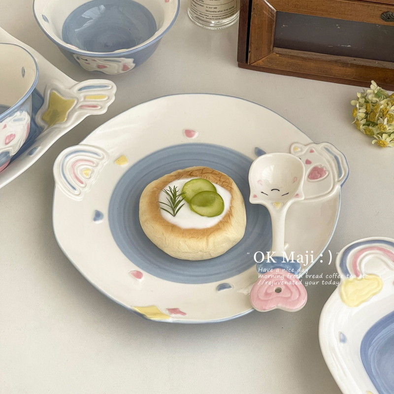 Set de farfurii ceramice drăguțe pentru copii — farfurii de mic dejun și desert cu desene animate