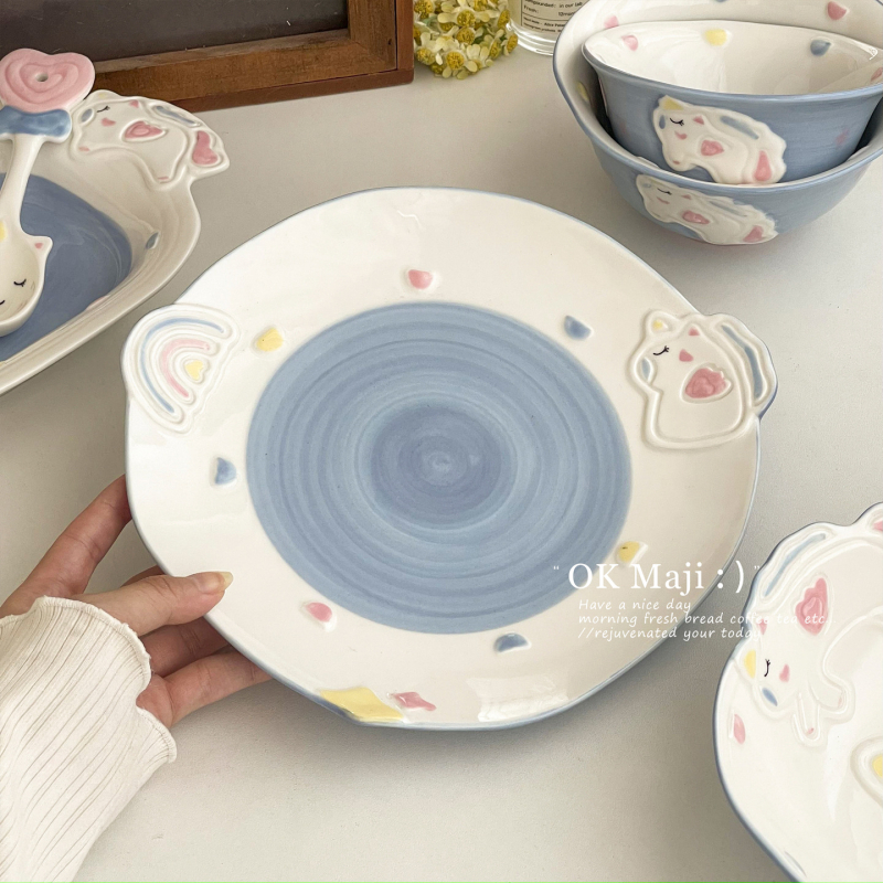 Set de farfurii ceramice drăguțe pentru copii — farfurii de mic dejun și desert cu desene animate
