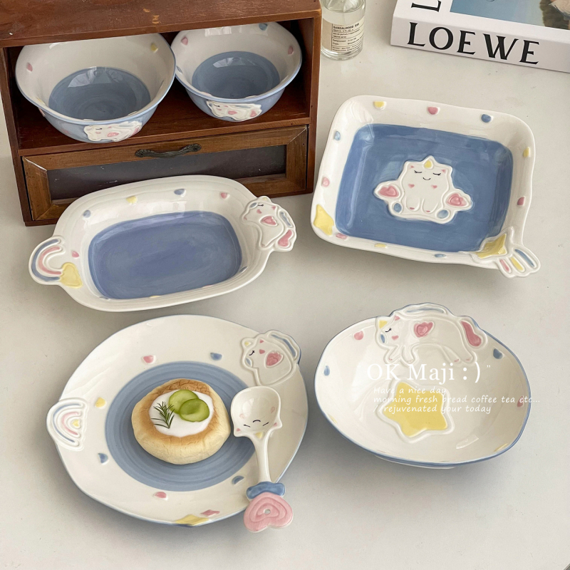 Set de farfurii ceramice drăguțe pentru copii — farfurii de mic dejun și desert cu desene animate