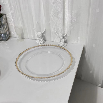 Farfurie transparentă clasică cu margine de mărgele pentru fructe, nunți și decor acasă, tavă decorativă în stil european pentru deserturi și gustări