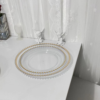 Farfurie transparentă clasică cu margine de mărgele pentru fructe, nunți și decor acasă, tavă decorativă în stil european pentru deserturi și gustări