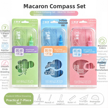 Set de 7 piese: compas și riglă în nuanțe macaron pentru elevi – unelte de desen pentru matematică și geometrie