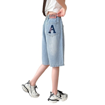 Shorts denim de vară pentru fete, croială lejeră, lungime Capri, 2026