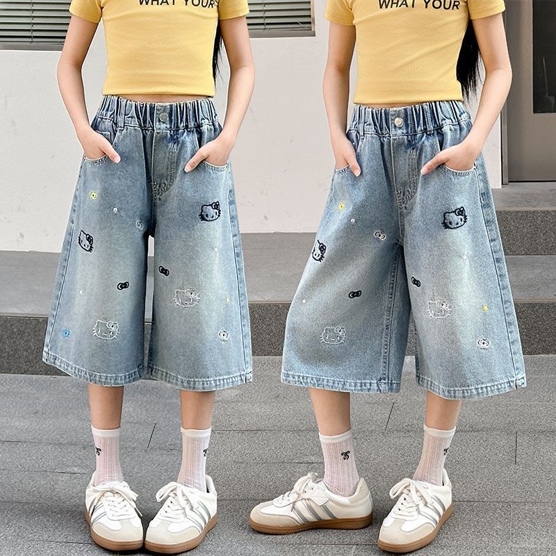 Shorts denim de vară pentru fete, croială lejeră, lungime Capri, 2026