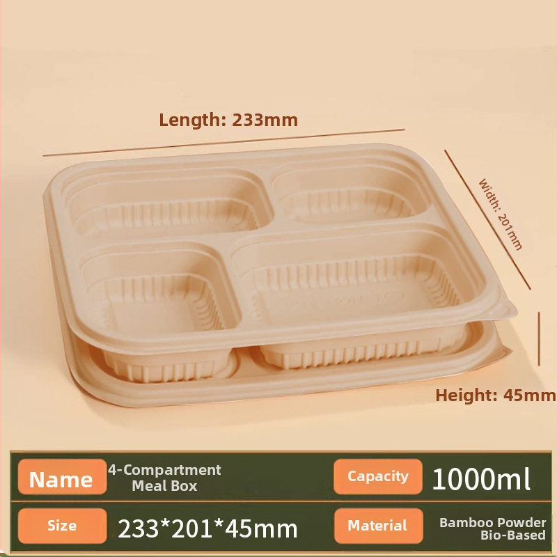 Cutie de prânz din fibre de bambus biodegradabilă, 1000 ml, cu patru compartimente, compatibilă cu microunde