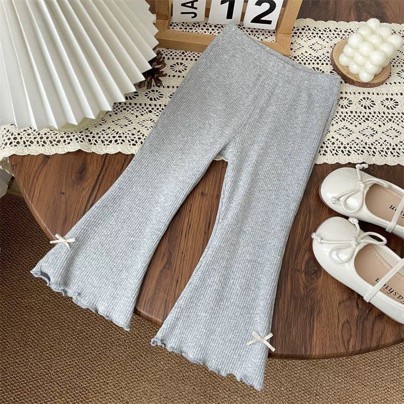 Pantaloni evazați de vară pentru fete, din ice silk cu textură ribată și funda