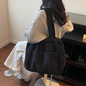 Geantă Tote corduroy, capacitate mare, pentru femei — stil minimalist pentru ziua de zi, la muncă și la studiu