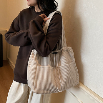 Geantă Tote corduroy, capacitate mare, pentru femei — stil minimalist pentru ziua de zi, la muncă și la studiu