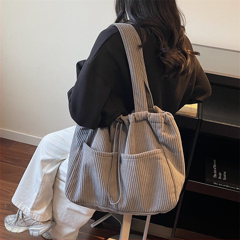 Geantă Tote corduroy, capacitate mare, pentru femei — stil minimalist pentru ziua de zi, la muncă și la studiu