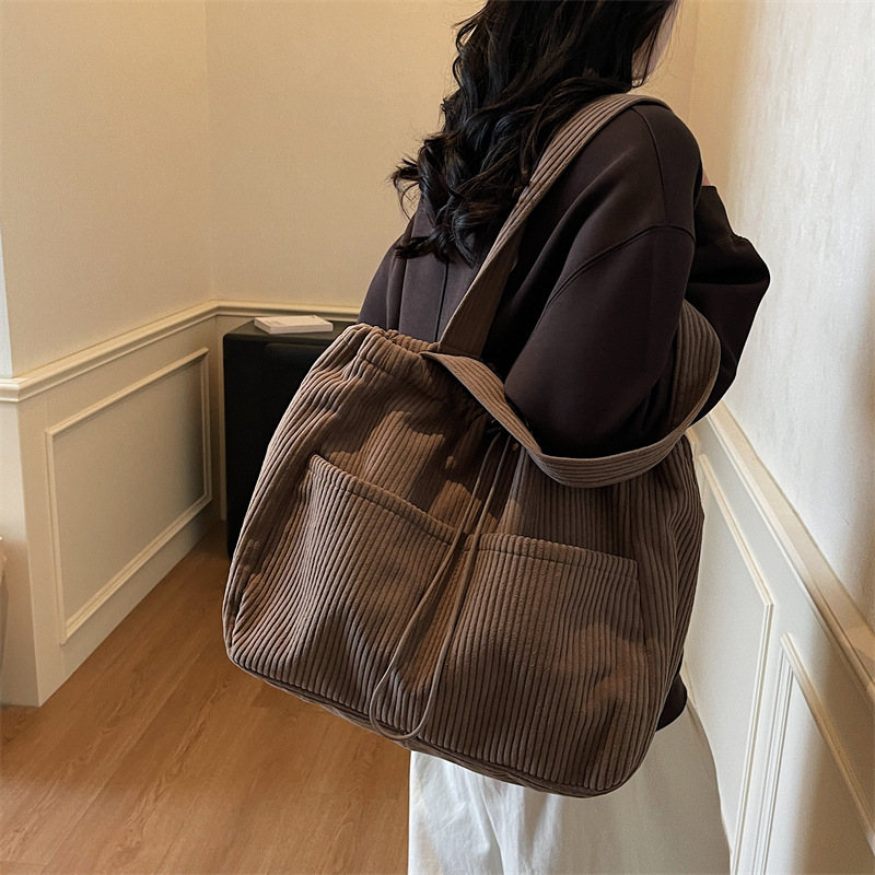 Geantă Tote corduroy, capacitate mare, pentru femei — stil minimalist pentru ziua de zi, la muncă și la studiu