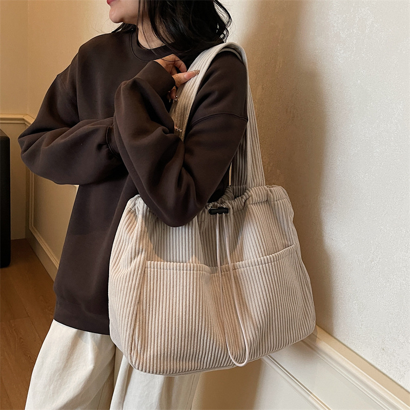 Geantă Tote corduroy, capacitate mare, pentru femei — stil minimalist pentru ziua de zi, la muncă și la studiu