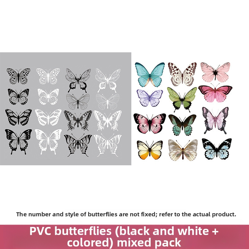Buchet 3D colorat din PVC cu fluturi, accesorii decorative pentru ambalaj, fundal pentru selfie și transmisiuni în direct