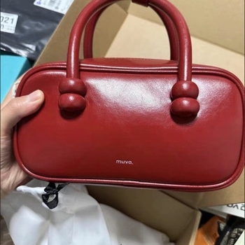 Mu.Va Boston geantă de mână pentru femei din piele naturală, roșie, mică crossbody