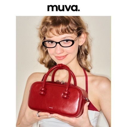 Mu.Va Boston geantă de mână pentru femei din piele naturală, roșie, mică crossbody