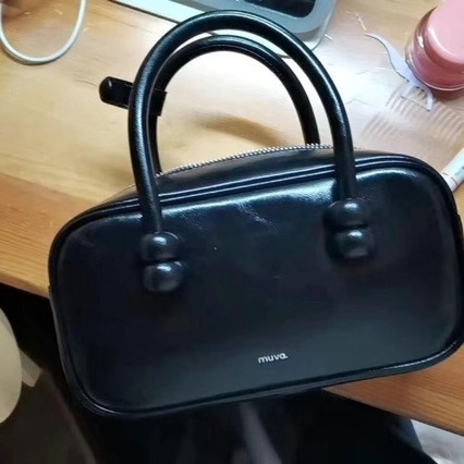 Mu.Va Boston geantă de mână pentru femei din piele naturală, roșie, mică crossbody