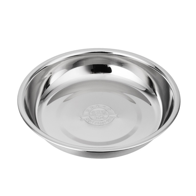 Farfurie din oțel inoxidabil 304, alimentare, adâncă, pentru uz casnic, farfurie rotundă cu margine groasă pentru copii și animale de companie