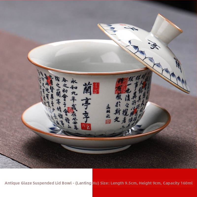 Bol de ceai chinezesc din porțelan cu capac, în stil antic, pentru uz casnic