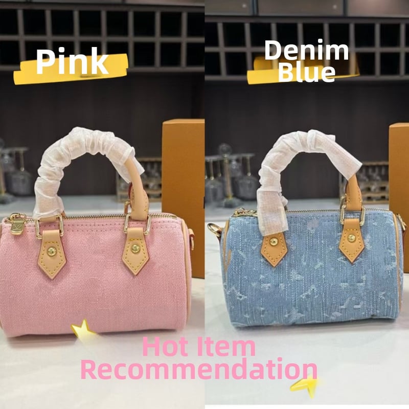 Geantă Boston denim mini, curea de umăr, formă de pernă, stil urban minimalist