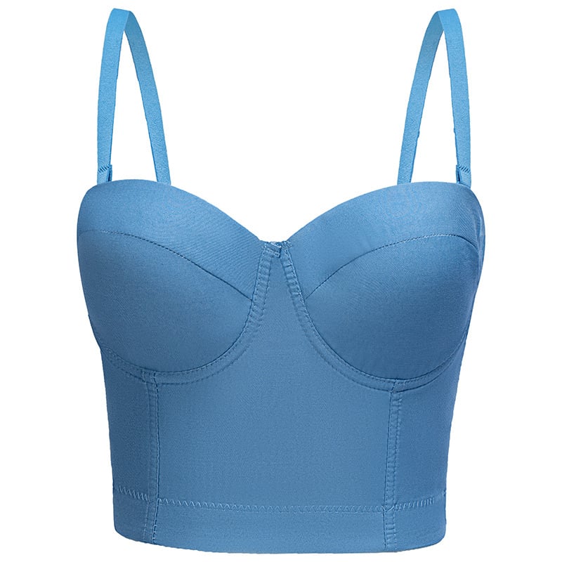 Maiou sexy cu oase de pește, cu cupe căptușite și arc de oțel pentru modelarea bustului, destinat să fie purtat ca piesă exterioară.
