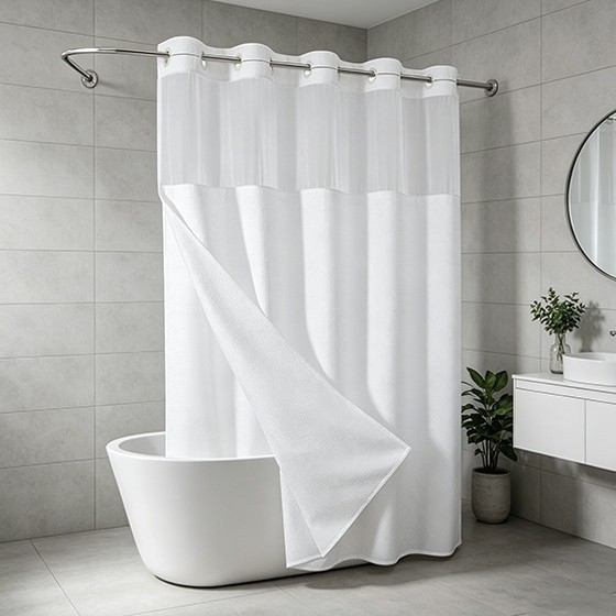 Cortină de duș monocromă, impermeabilă și rezistentă la mucegai, cu textură waffle, poliester, 71×75 inch