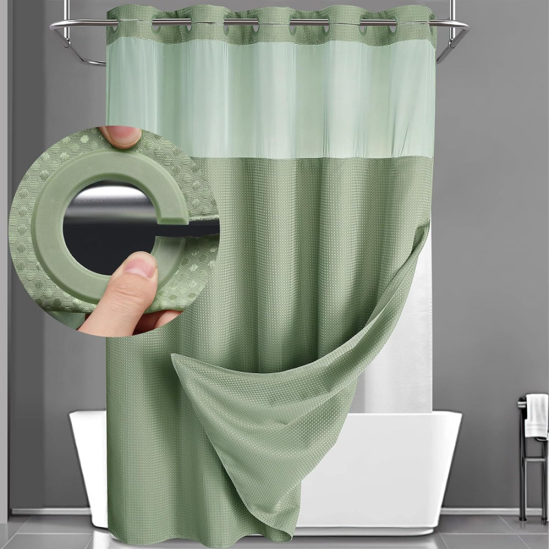 Cortină de duș monocromă, impermeabilă și rezistentă la mucegai, cu textură waffle, poliester, 71×75 inch