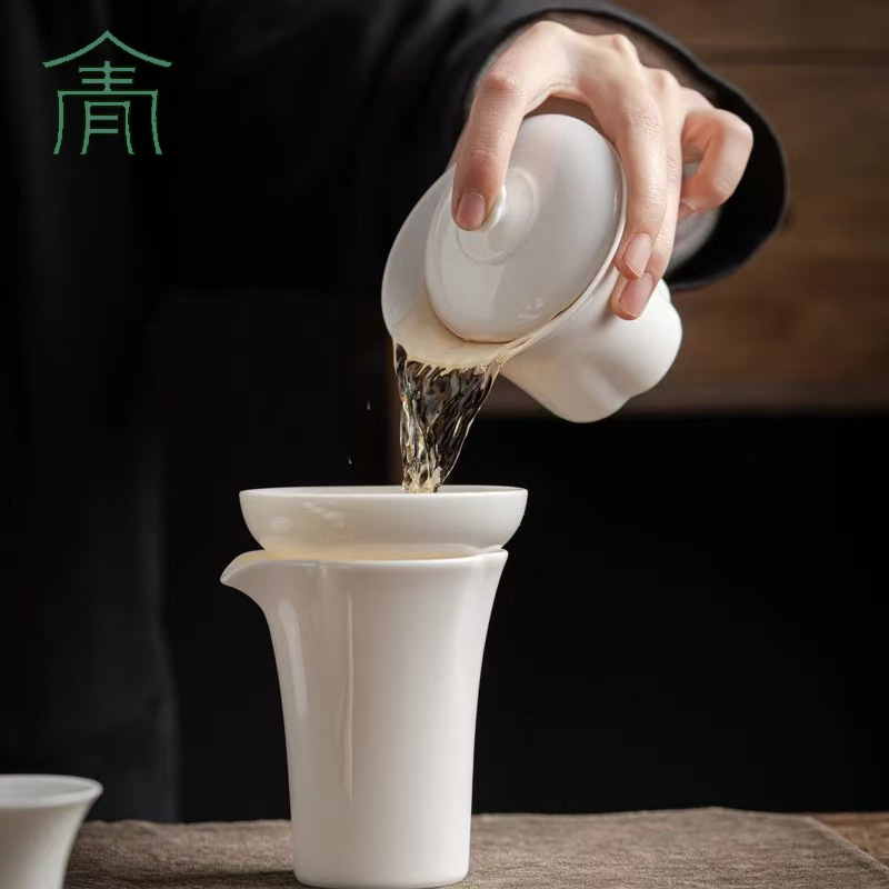 Filtru de ceai din porțelan alb, stil japonez, ceramic pentru ceai Gongfu, filtru unic