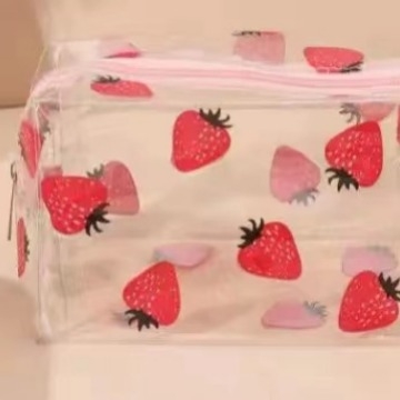 Geantă de machiaj transparentă din PVC, imprimeu drăguț cu desene animate, compactă și impermeabilă