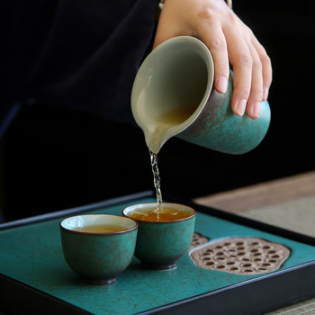 Set de ceai ceramic mare, în stil japonez, glazură la cuptor, culoare turcoaz-verde, pentru uz casnic