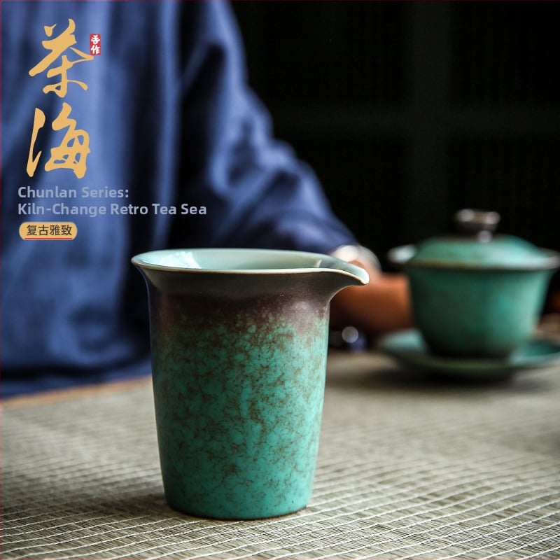 Set de ceai ceramic mare, în stil japonez, glazură la cuptor, culoare turcoaz-verde, pentru uz casnic