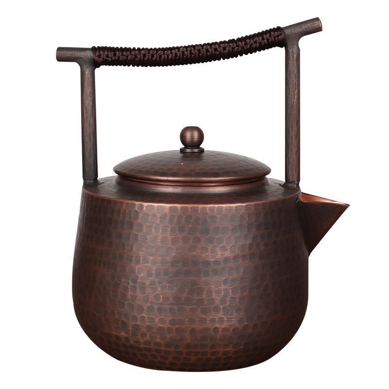 Ceainic din cupru cu capacitate mare pentru fierberea apei și infuzarea ceaiului, vas din cupru lucrat manual, stil chinezesc retro, cu mâner superior