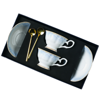 Set de cești de cafea și farfurioare din porțelan cu os, relief și gradient, stil britanic vintage pentru ceaiul de după-amiază, cutie cadou