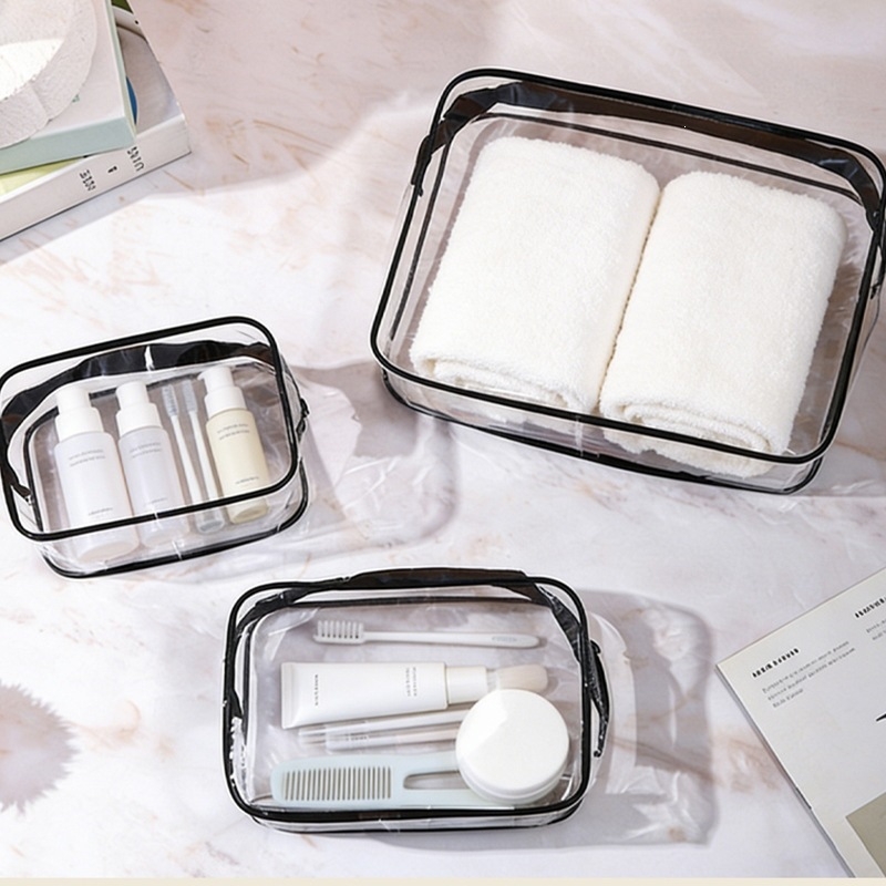 Geantă de cosmetică PVC impermeabilă, geantă de voiaj portabilă pentru depozitare, capacitate mare, transparentă pentru produse de îngrijire și cosmetică
