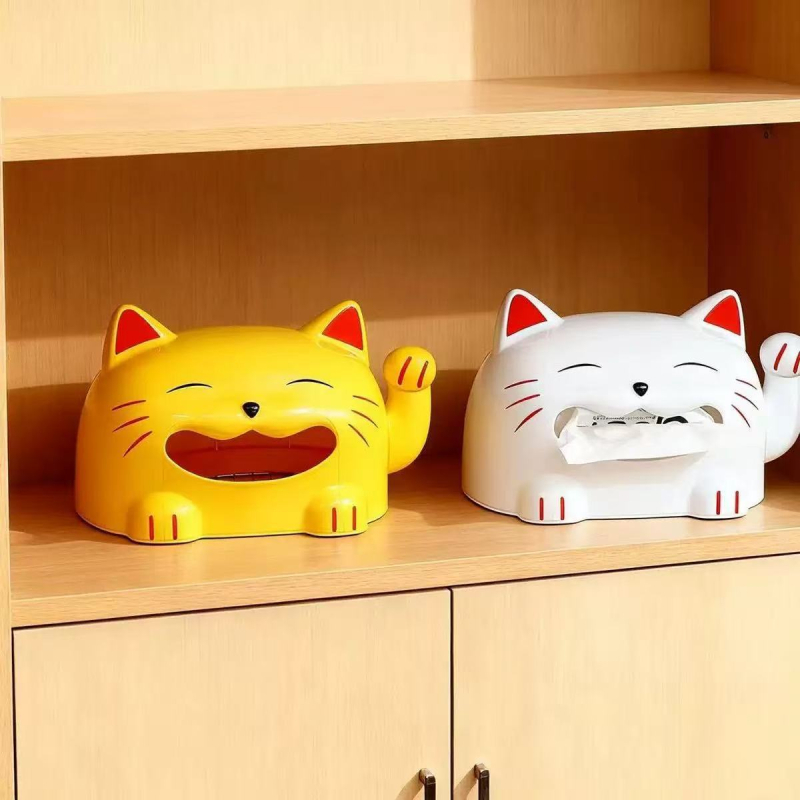 Cutie de șervețele cu pisică norocoasă — design modern, de înaltă calitate, organizator de birou pentru casă, living, dormitor și sufragerie