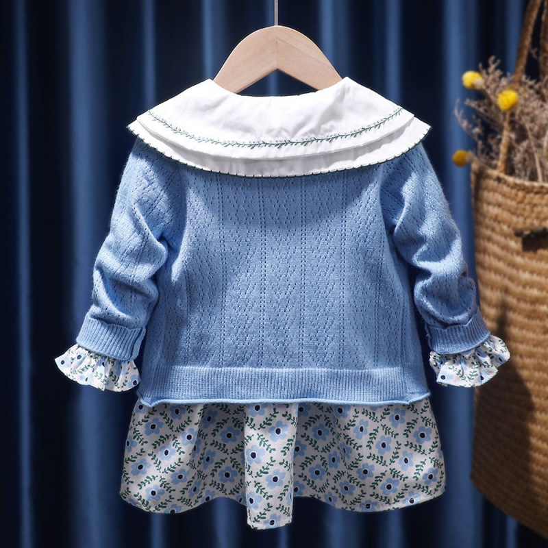 Set două piese pentru fete: rochie florală și cardigan tricotat