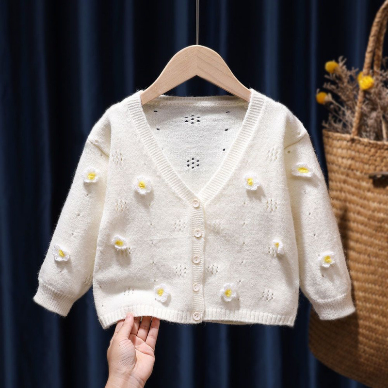 Set două piese pentru fete: rochie florală și cardigan tricotat