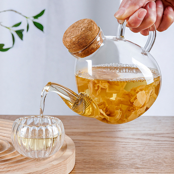Ceainic cu capac din dop de plută, mâner lateral rezistent la temperaturi înalte, sticlă borosilicată de înaltă calitate, design simplu, îngroșat, pentru plita ceramică electrică