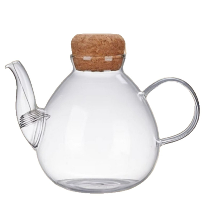 Ceainic cu capac din dop de plută, mâner lateral rezistent la temperaturi înalte, sticlă borosilicată de înaltă calitate, design simplu, îngroșat, pentru plita ceramică electrică
