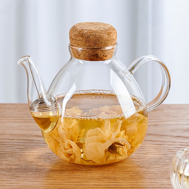 Ceainic cu capac din dop de plută, mâner lateral rezistent la temperaturi înalte, sticlă borosilicată de înaltă calitate, design simplu, îngroșat, pentru plita ceramică electrică
