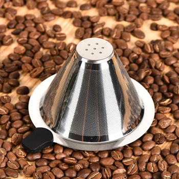 Filtru de cafea din oțel inoxidabil 304, dublu strat, pentru preparare manuală a cafelei americane, cu pâlnie și cană-filtru