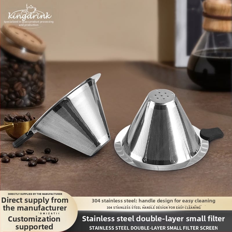Filtru de cafea din oțel inoxidabil 304, dublu strat, pentru preparare manuală a cafelei americane, cu pâlnie și cană-filtru