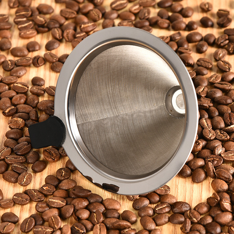 Filtru de cafea din oțel inoxidabil 304, dublu strat, pentru preparare manuală a cafelei americane, cu pâlnie și cană-filtru