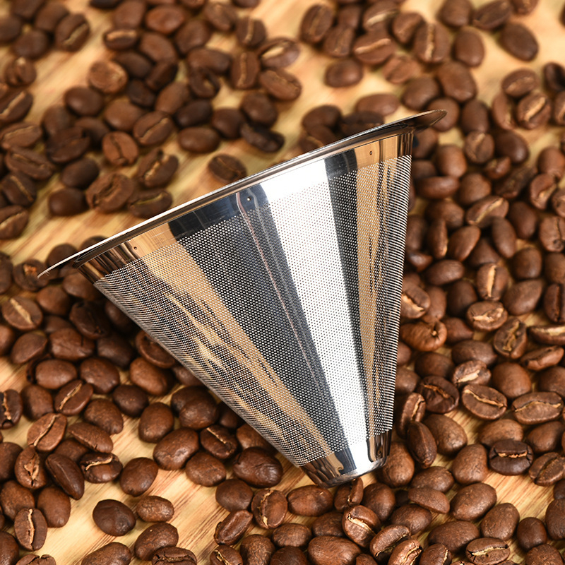 Filtru de cafea din oțel inoxidabil 304, dublu strat, pentru preparare manuală a cafelei americane, cu pâlnie și cană-filtru